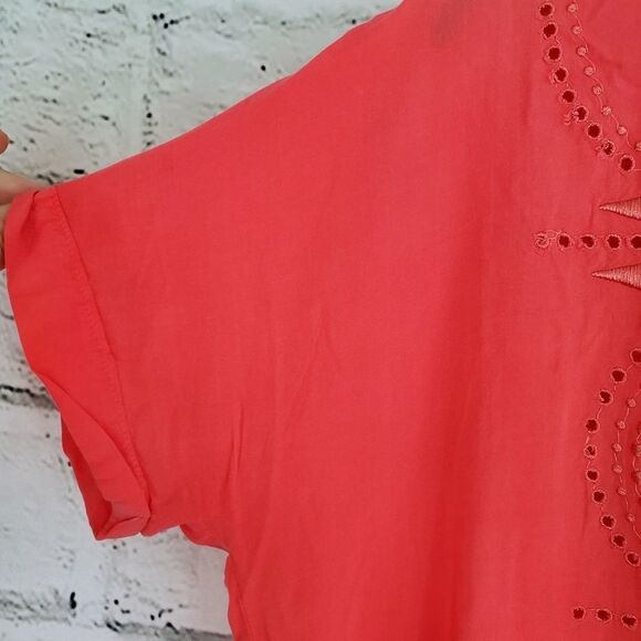 Everly coral laser cutout short sleeve shirt blous - Picture 5 of 6